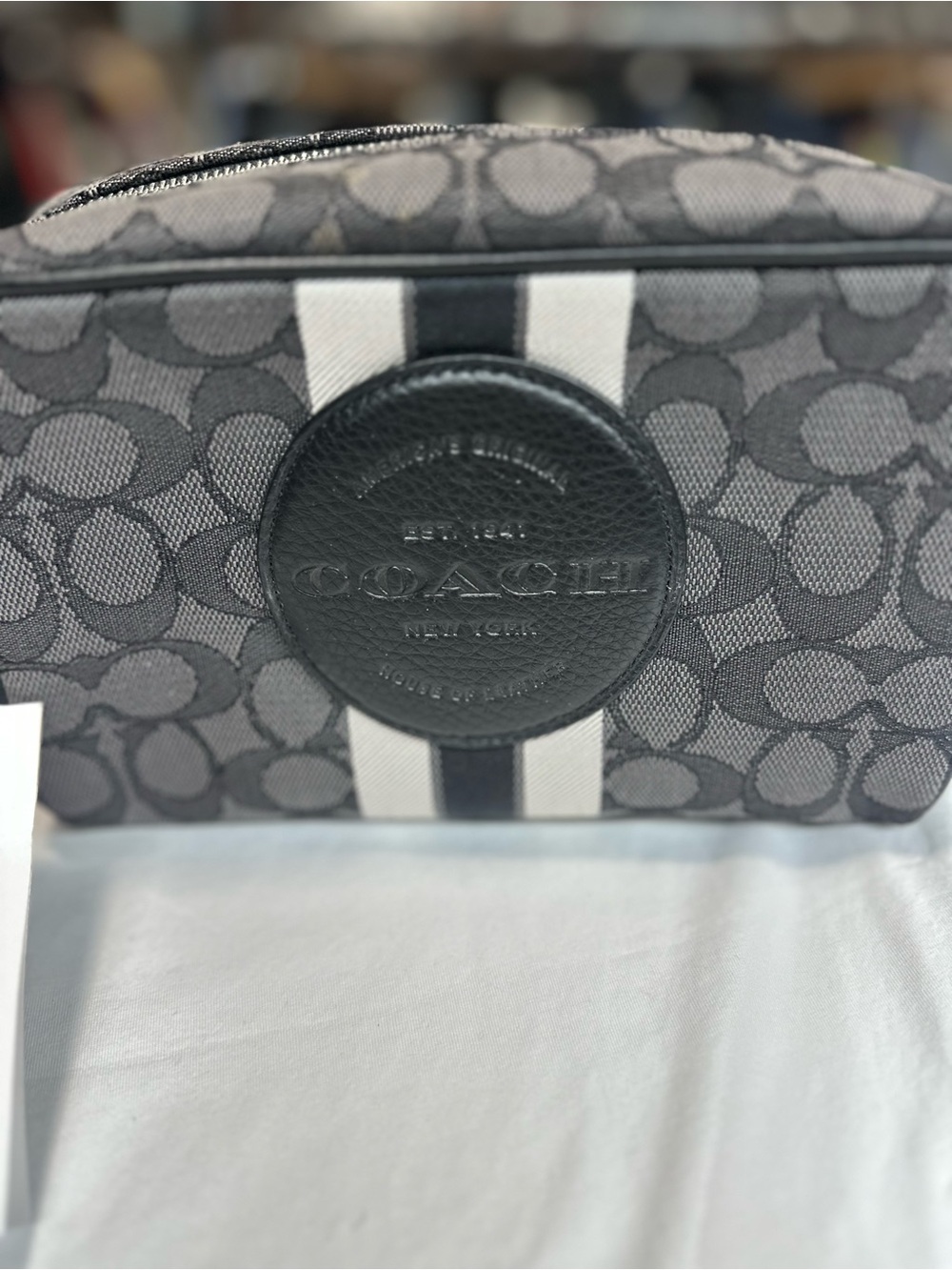 Coach Dempsy Boxy Monogram Black and Gray Cosmetic Bag. New with tag .